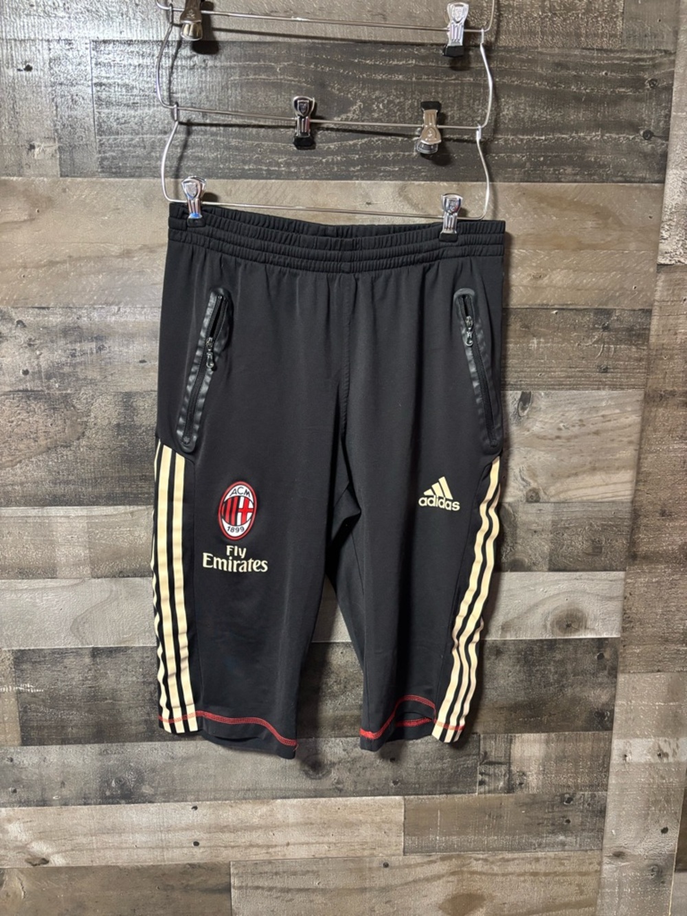 adidas ACM Fly Emirates Black Soccer Training Shorts with Gold Stripes Medium